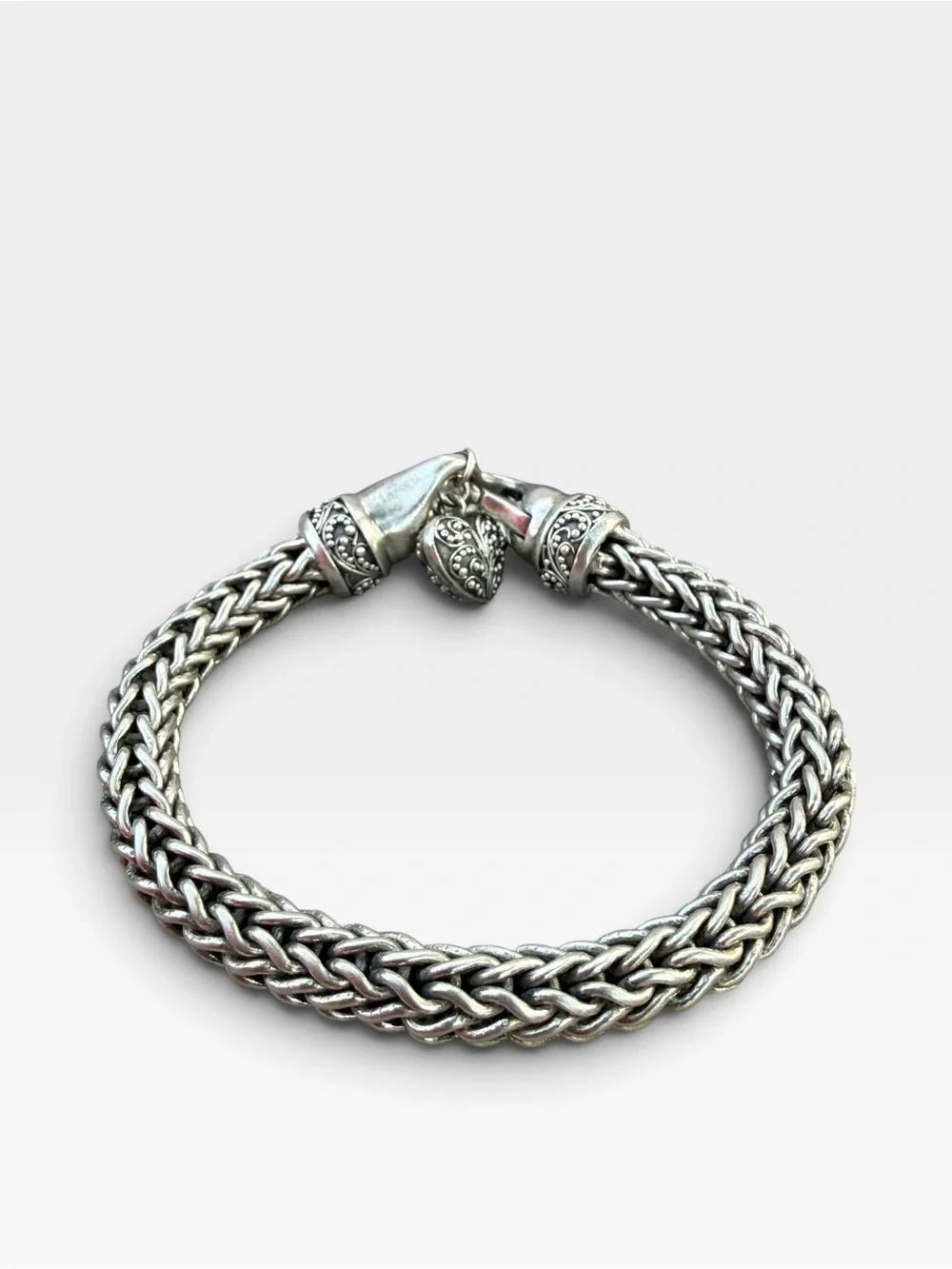 Jared Women's Braided Silver-Tone Bracelet with Heart Charm